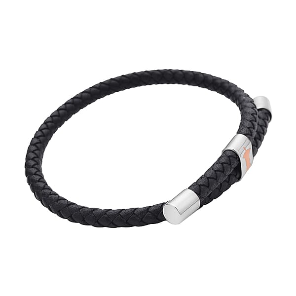 Shop Lc No Kid Hungry Enameled Logo Adjustable Bracelet In Genuine Leather And Stainless Steel Tarnish-Free Waterproof Sweat Proof Jewelry