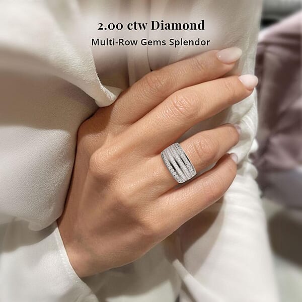 Shop Lc NY Closeout 10K White Gold Diamond (G-H SI) Multi Row Ring Wedding Band Ring For Women (8.80 G) 2.00 Ctw