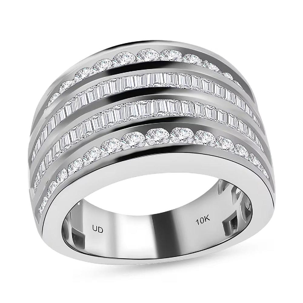 shop lc NY Closeout 10K White Gold Diamond (G-H SI) Multi Row Ring Wedding Band Ring For Women (8.80 g) 2.00 ctw