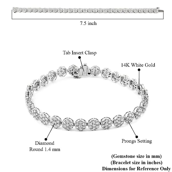 Shop Lc NY Closeout 14K White Gold F VS Diamond Bracelet (7.25 In) 12.50 Grams 5.00 Ctw