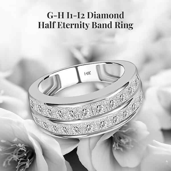 Shop Lc NY Closeout 14K White Gold G-H I1-I2 Diamond Half Eternity Band Ring 5.10 Grams 2.00 Ctw