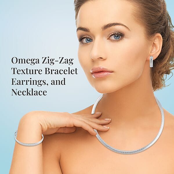 Shop Lc Omega Zig-Zag Texture Chain Necklace 20-22 Inches Bracelet (7.50-9.50In) And Earrings In Stainless Steel Durable Jewelry Set Birthday Gift For Her