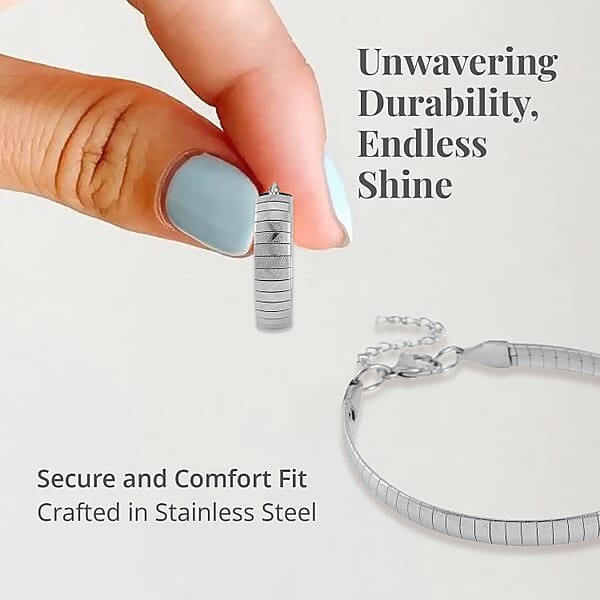 Shop Lc Omega Zig-Zag Texture Chain Necklace 20-22 Inches Bracelet (7.50-9.50In) And Earrings In Stainless Steel Durable Jewelry Set Birthday Gift For Her