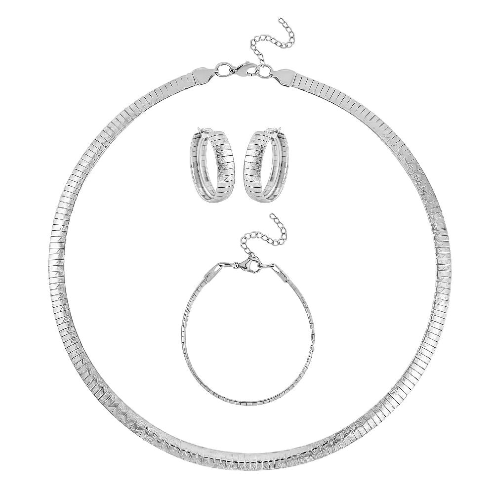 shop lc Omega Zig-Zag Texture Chain Necklace 20-22 Inches Bracelet (7.50-9.50In) and Earrings in Stainless Steel Durable Jewelry Set Birthday Gift For Her
