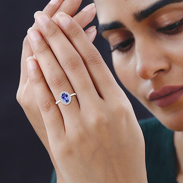 Shop Lc One Of A Kind Certified & Appraised Iliana 18K White Gold AAA Tanzanite And G-H SI Diamond Halo Ring 1.00 Ctw