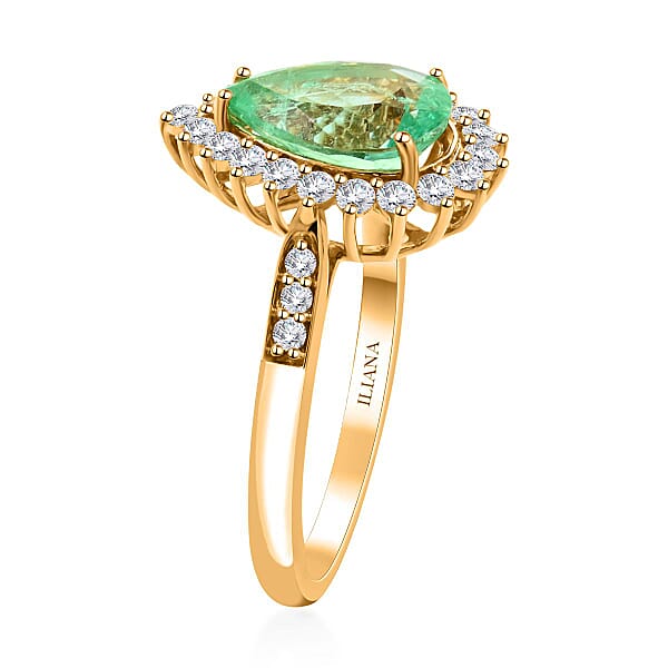 Shop Lc One Of A Kind Certified & Appraised Iliana AAA Boyaca Colombian Emerald And Diamond G-H SI 2.30 Ctw Sunburst Ring In 18K Yellow Gold 4 Grams