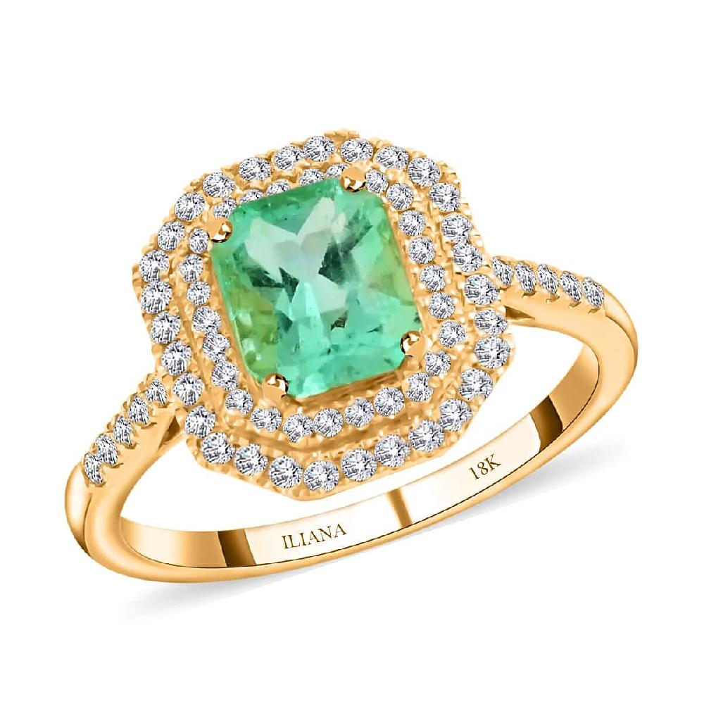 shop lc One Of A Kind Certified & Appraised Iliana AAA Boyaca Colombian Emerald and Diamond G-H SI 1.70 ctw Ring in 18K Yellow Gold 7.70 Grams