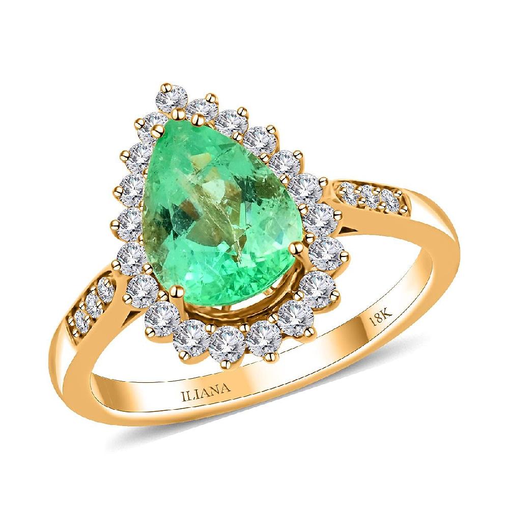 shop lc One Of A Kind Certified & Appraised Iliana AAA Boyaca Colombian Emerald and Diamond G-H SI 2.30 ctw Sunburst Ring in 18K Yellow Gold 4 Grams