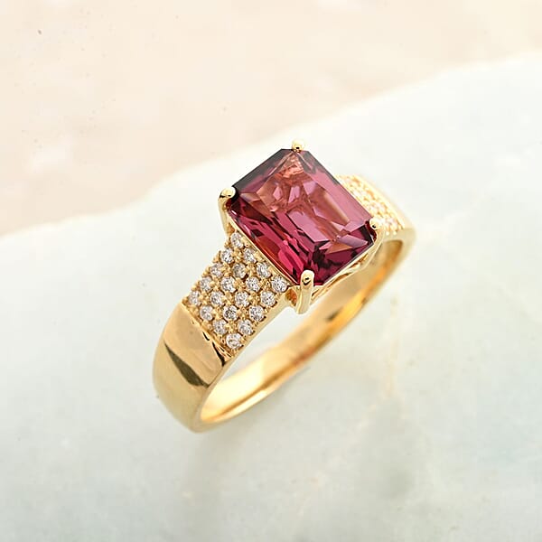 Shop Lc One Of A Kind Certified & Appraised Iliana AAA Ouro Fino Rubellite And G-H SI Diamond 2.20 Ctw Ring In 18K Yellow Gold 5.50 Grams