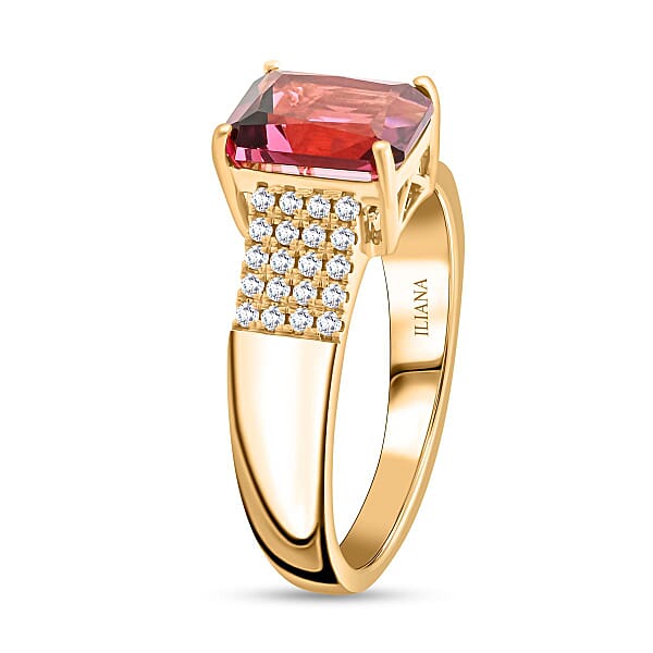 Shop Lc One Of A Kind Certified & Appraised Iliana AAA Ouro Fino Rubellite And G-H SI Diamond 2.20 Ctw Ring In 18K Yellow Gold 5.50 Grams
