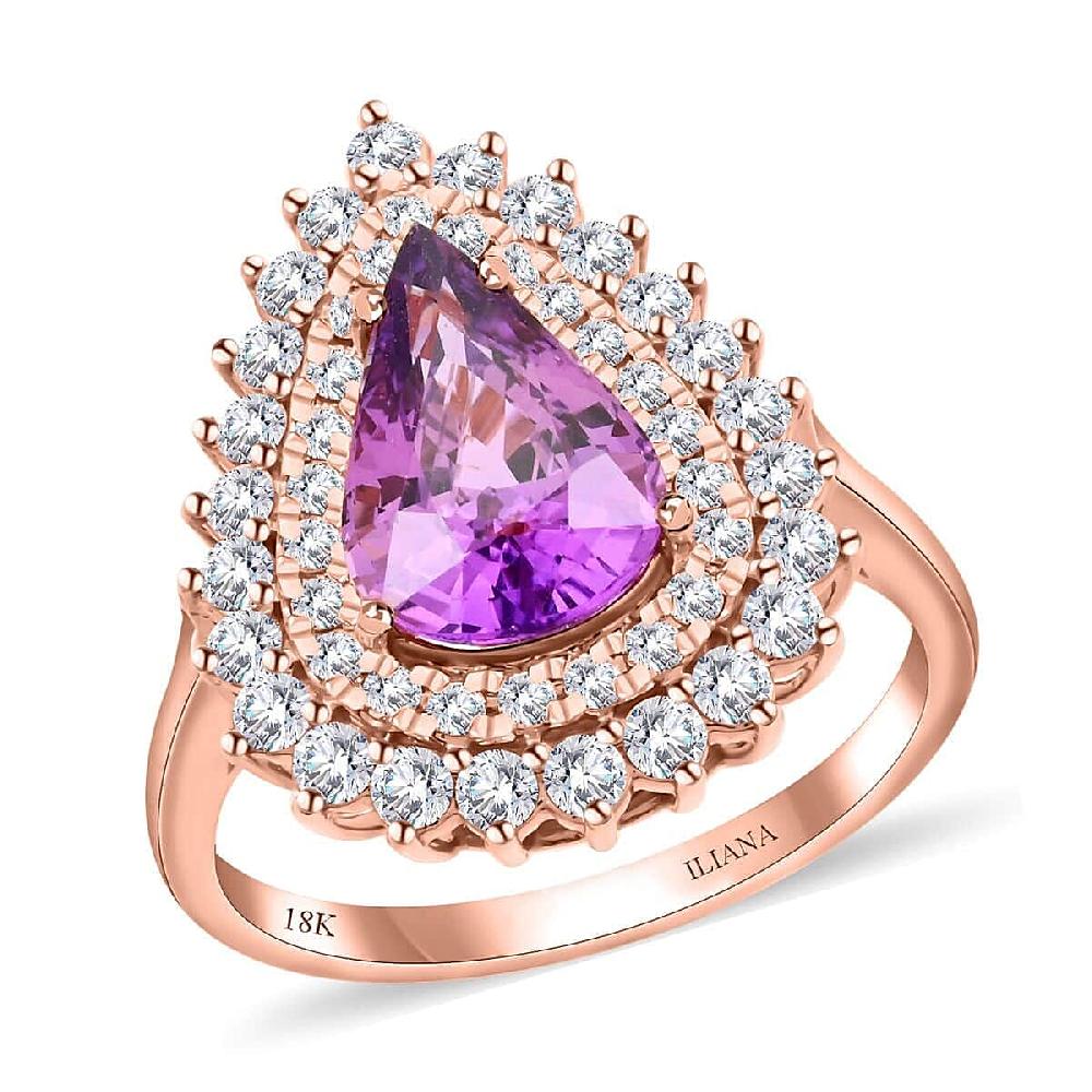 shop lc One Of A Kind Certified & Appraised Iliana AAA Purple Sapphire and G-H SI Diamond 3.80 ctw Ring in 18K Rose Gold