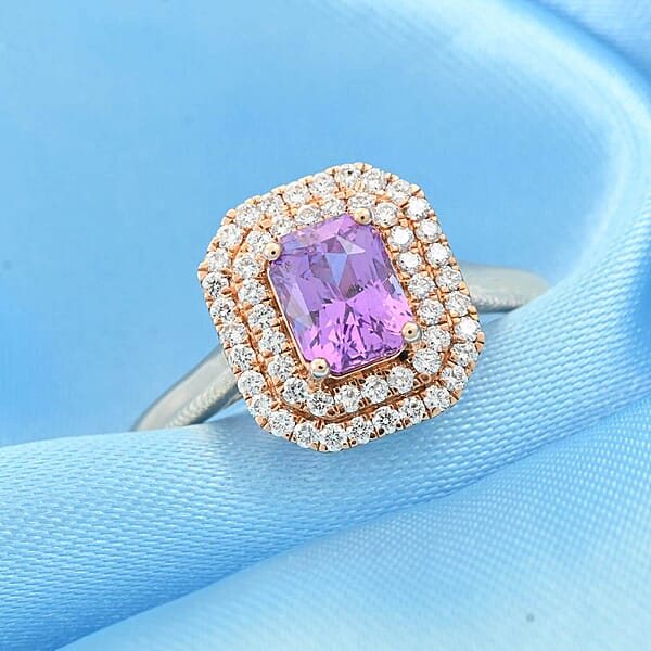 Shop Lc One Of A Kind Certified & Appraised Iliana Madagascar Pink Sapphire And SI Diamond 1.80 Ctw Double Halo Ring In 18K Rose Gold