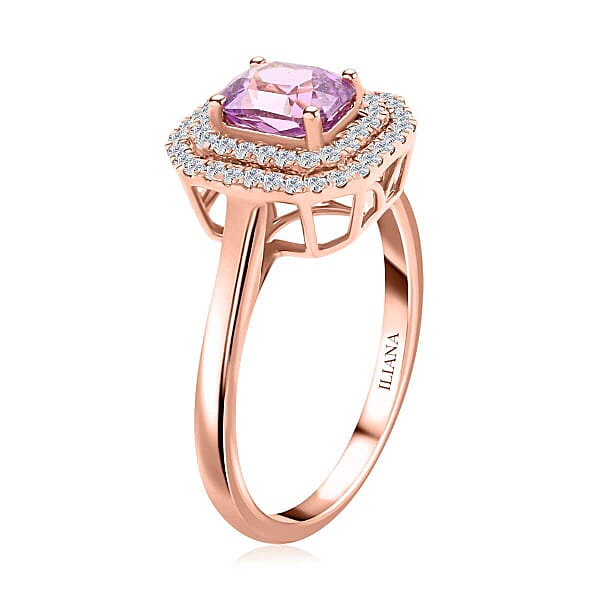 Shop Lc One Of A Kind Certified & Appraised Iliana Madagascar Pink Sapphire And SI Diamond 1.80 Ctw Double Halo Ring In 18K Rose Gold