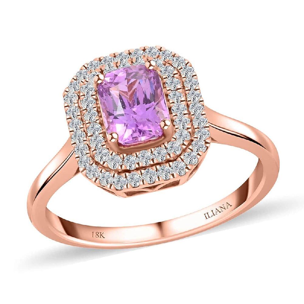 shop lc One Of A Kind Certified & Appraised Iliana Madagascar Pink Sapphire and SI Diamond 1.80 ctw Double Halo Ring in 18K Rose Gold