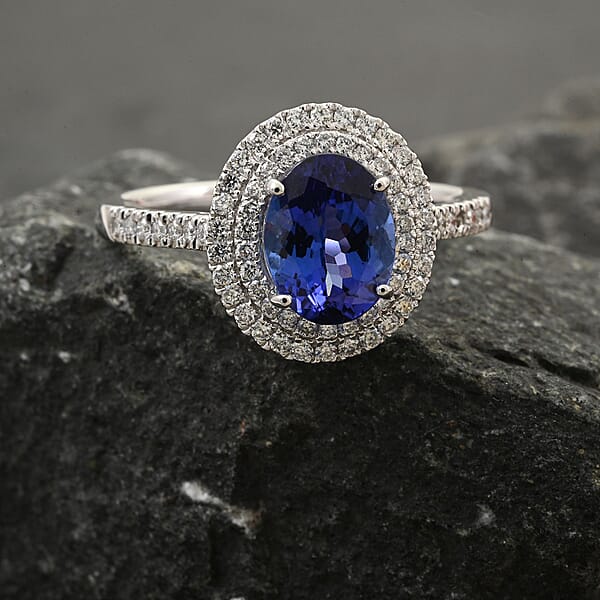 Shop Lc One Of A Kind Certified & Appraised Rhapsody 950 Platinum AAAA Tanzanite And E-F VS Diamond Double Halo Ring 6.13 Grams 2.60 Ctw