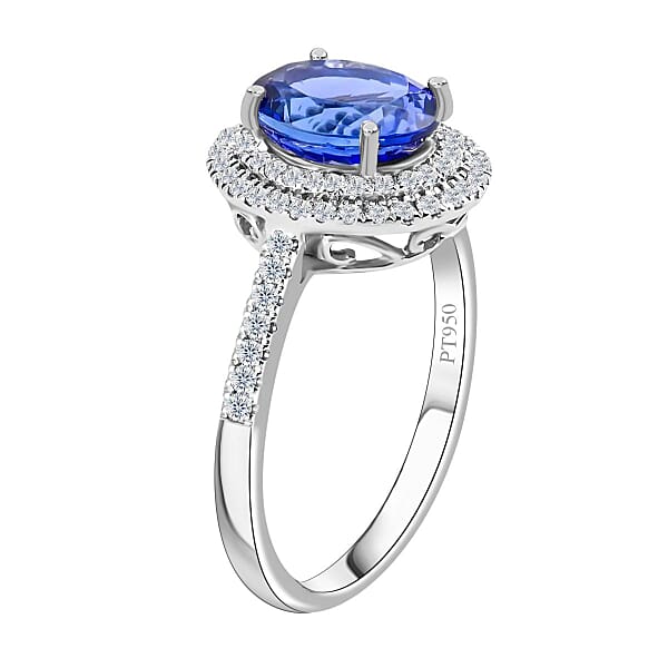 Shop Lc One Of A Kind Certified & Appraised Rhapsody 950 Platinum AAAA Tanzanite And E-F VS Diamond Double Halo Ring 6.13 Grams 2.60 Ctw