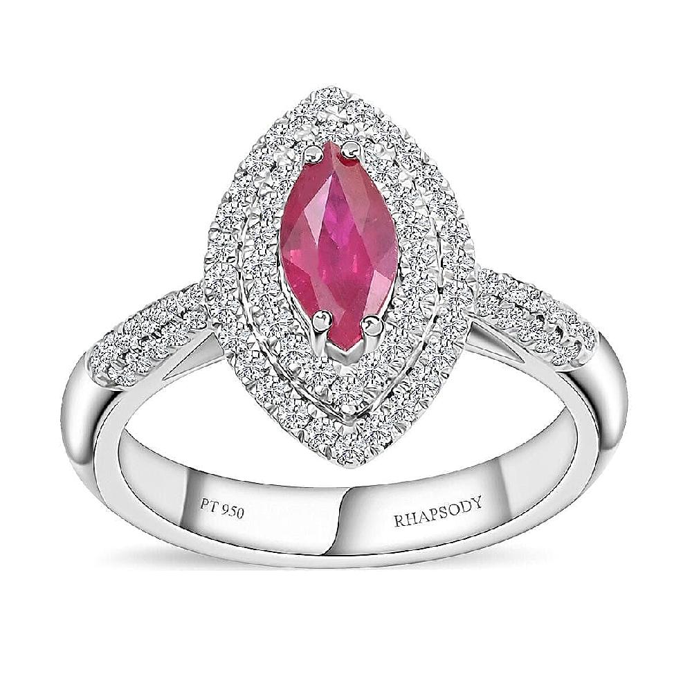 shop lc One Of A Kind Certified & Appraised Rhapsody 950 Platinum AAAA Royal Thai Ruby and E-F VS Diamond Ring 7.60 Grams 1.10 ctw