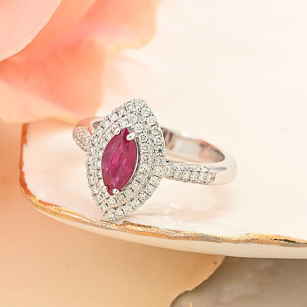 Shop Lc One Of A Kind Certified & Appraised Rhapsody AAAA Royal Thai Ruby And E-F VS Diamond 1.10 Ctw Ring In 950 Platinum 7.60 Grams