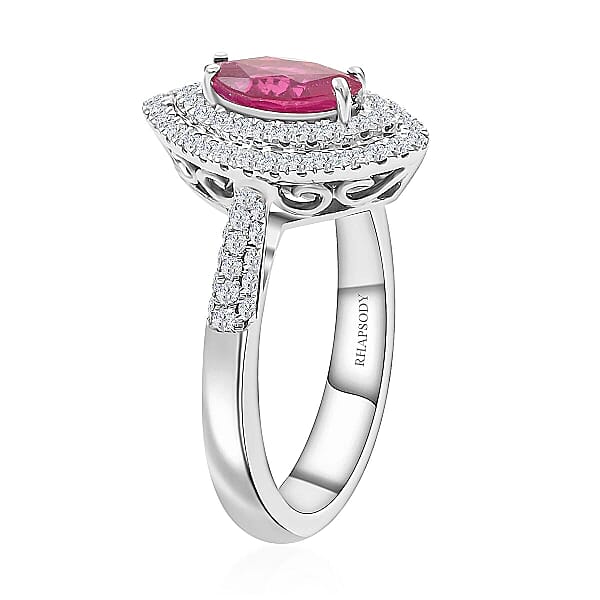 Shop Lc One Of A Kind Certified & Appraised Rhapsody AAAA Royal Thai Ruby And E-F VS Diamond 1.10 Ctw Ring In 950 Platinum 7.60 Grams
