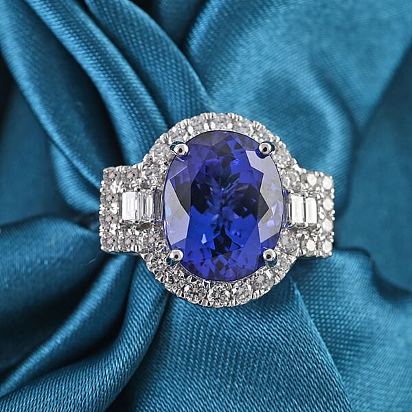 Shop Lc One Of A Kind Certified & Appraised Rhapsody AAAA Tanzanite And E-F VS Diamond 5.30 Ctw Halo Ring In 950 Platinum 6 Grams