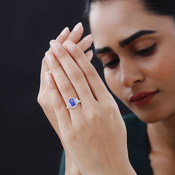 Shop Lc One Of A Kind Certified & Appraised Rhapsody AAAA Tanzanite And E-F VS Diamond 5.30 Ctw Halo Ring In 950 Platinum 6 Grams