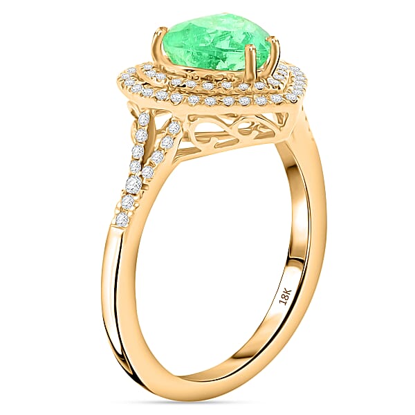 Shop Lc One Of A Kind Iliana 18K Yellow Gold AAA Boyaca Colombian Emerald And G-H SI Diamond Heart Shape Double Halo Ring 4.23 Grams 2.00 Ctw