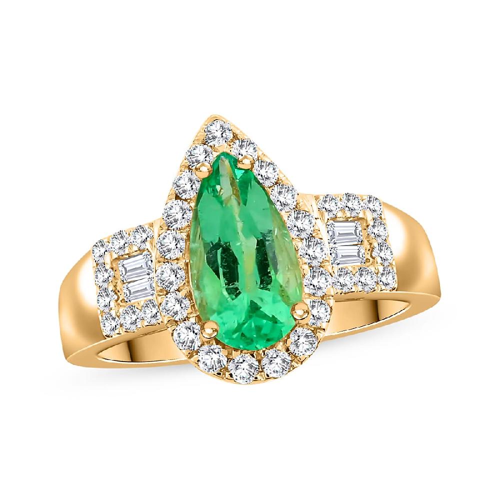 shop lc One Of A Kind Iliana 18K Yellow Gold AAA Boyaca Colombian Emerald and G-H SI Diamond Ring 5.86 Grams 1.60 ctw