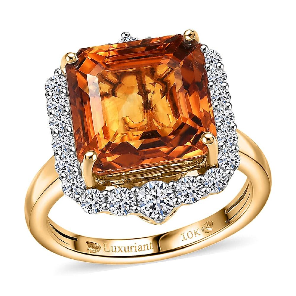 shop lc One Time Only 10K Yellow Gold AAA Asscher Cut Santa Ana Madeira Citrine Luxuriant Lab Grown Diamond (G-H SI) (0.80 cts) Ring 8.45 ctw