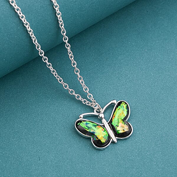 Shop Lc Opal 12.00 Ctw Butterfly Necklace In Silvertone 16-18 Inches