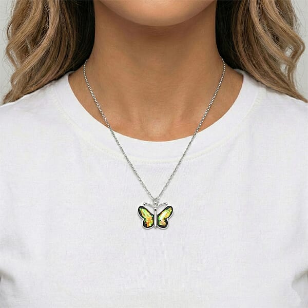 Shop Lc Opal 12.00 Ctw Butterfly Necklace In Silvertone 16-18 Inches