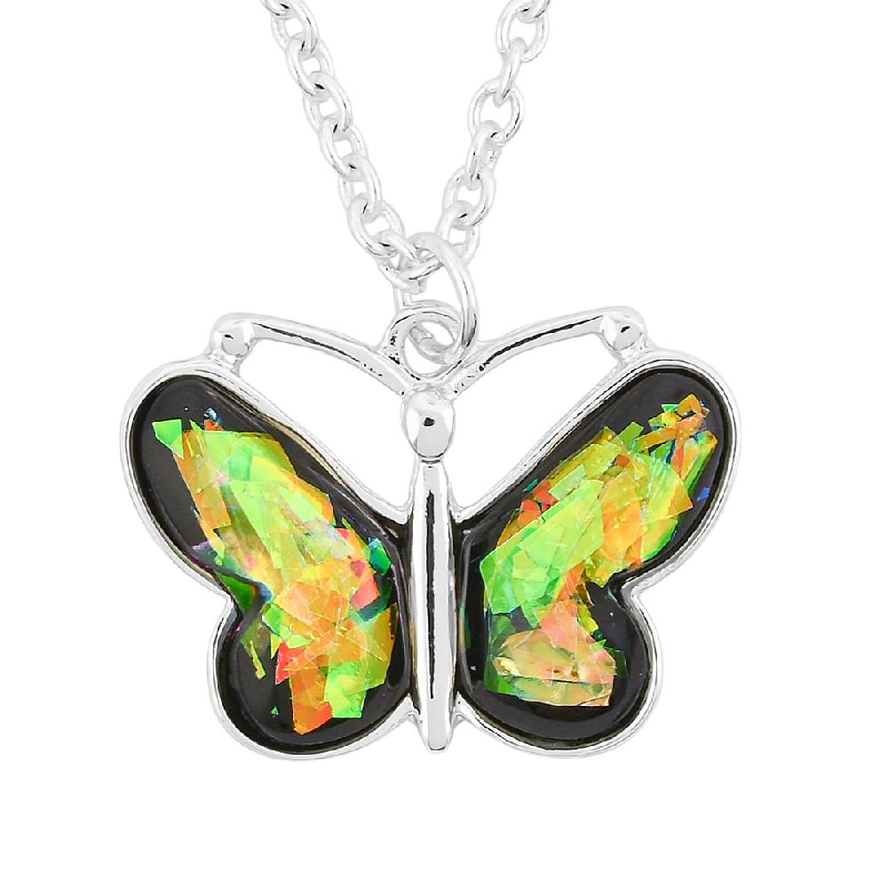 shop lc Opal 12.00 ctw Butterfly Necklace in Silvertone 16-18 Inches
