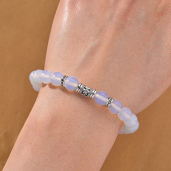 Shop Lc Opalite 100.00 Ctw Beaded Stretch Bracelet And Pendant In Silvertone With Stainless Steel Necklace 20 Inches