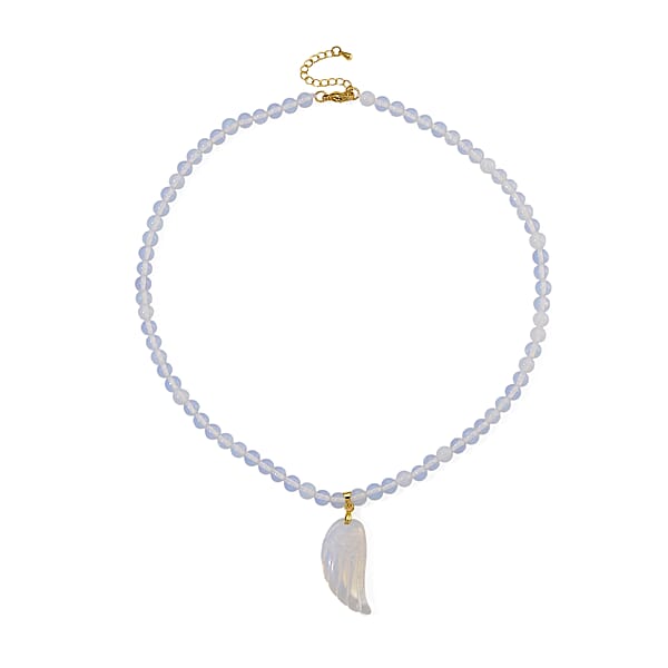 Shop Lc Opalite 110.00 Ctw Carved Wing Pendant With Beaded Necklace In Goldtone 18-20 Inches