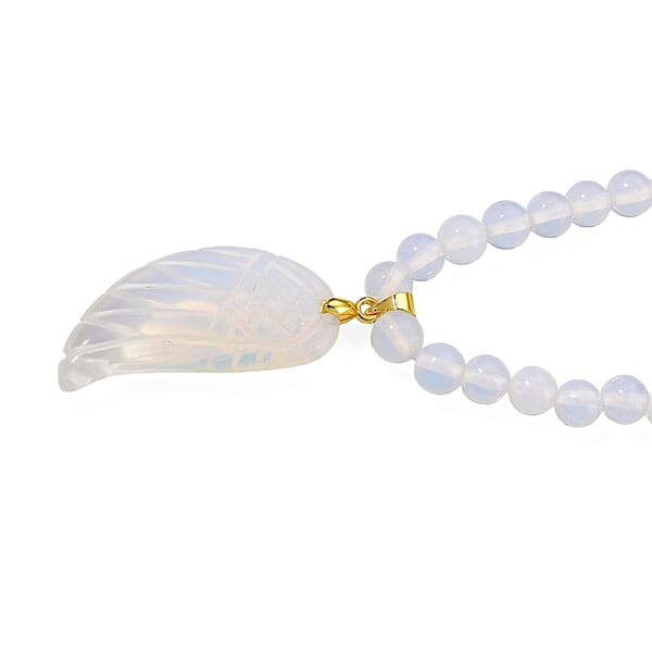 Shop Lc Opalite 110.00 Ctw Carved Wing Pendant With Beaded Necklace In Goldtone 18-20 Inches
