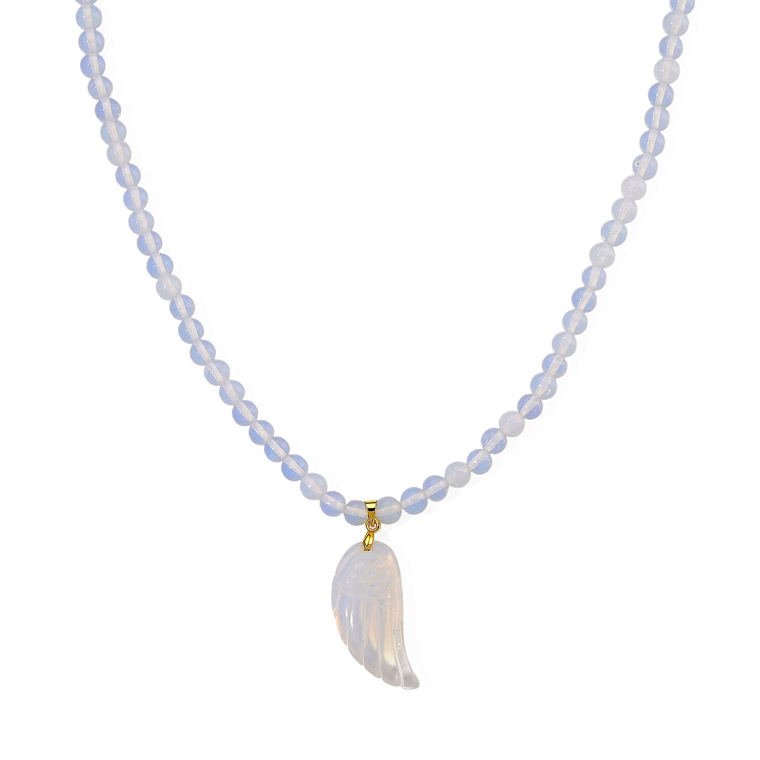 shop lc Opalite 110.00 ctw Carved Wing Pendant with Beaded Necklace in Goldtone 18-20 Inches