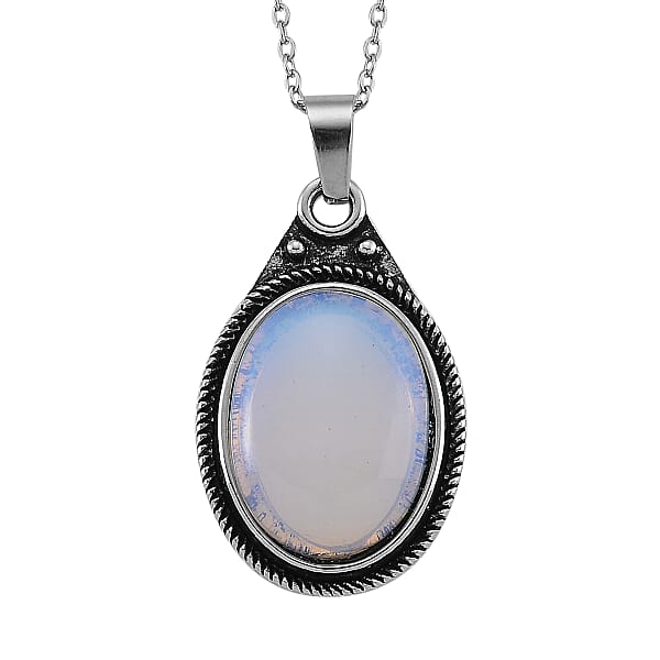 Shop Lc Opalite 110.00 Ctw Earrings And Pendant In Silvertone With Stainless Steel Necklace 20 Inches