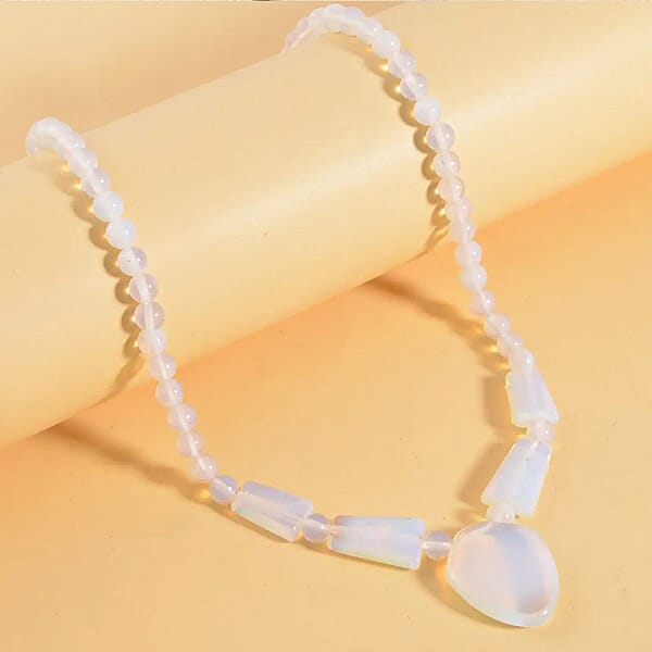Shop Lc Opalite 171.35 Ctw Beaded Necklace In Stainless Steel 18-20 Inches