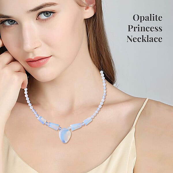 Shop Lc Opalite 171.35 Ctw Beaded Necklace In Stainless Steel 18-20 Inches