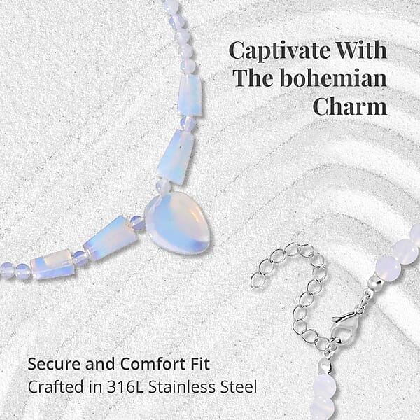 Shop Lc Opalite 171.35 Ctw Beaded Necklace In Stainless Steel 18-20 Inches