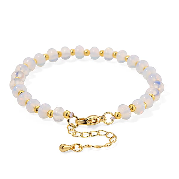Shop Lc Opalite 20.00 Ctw Rondelle Beaded Bracelet In Goldtone (7-9In)