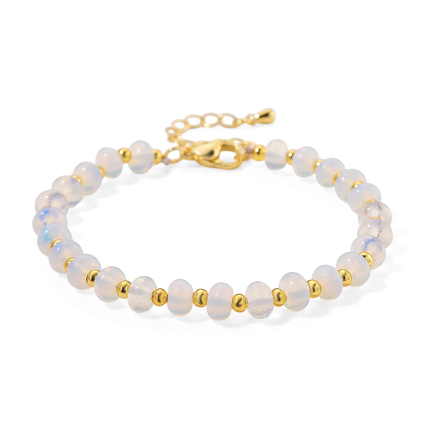 shop lc Opalite 20.00 ctw Rondelle Beaded Bracelet in Goldtone (7-9In)