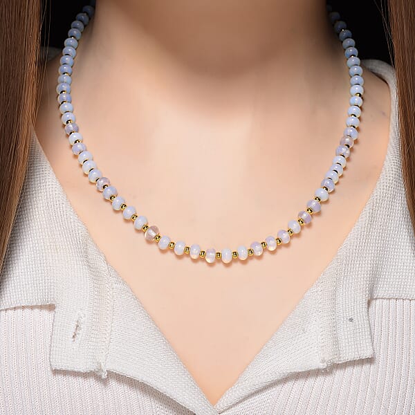 Shop Lc Opalite 60.00 Ctw Rondelle Beaded Necklace In Goldtone 18-20 Inches