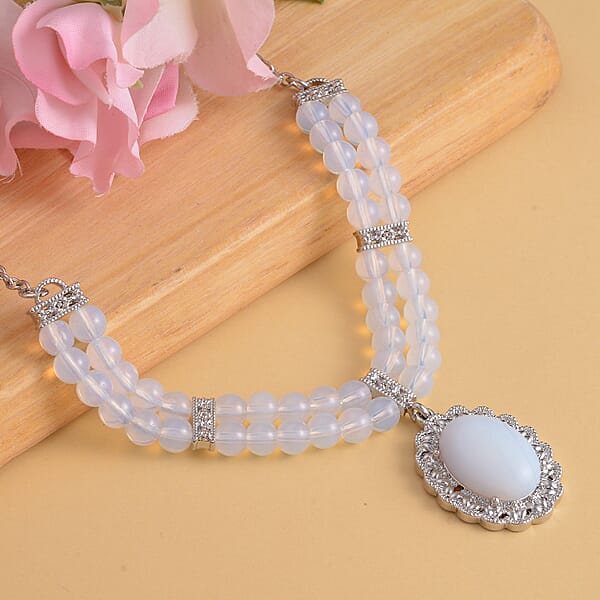 Shop Lc Opalite Beaded Necklace In Silvertone 18-20 Inches 95.00 Ctw