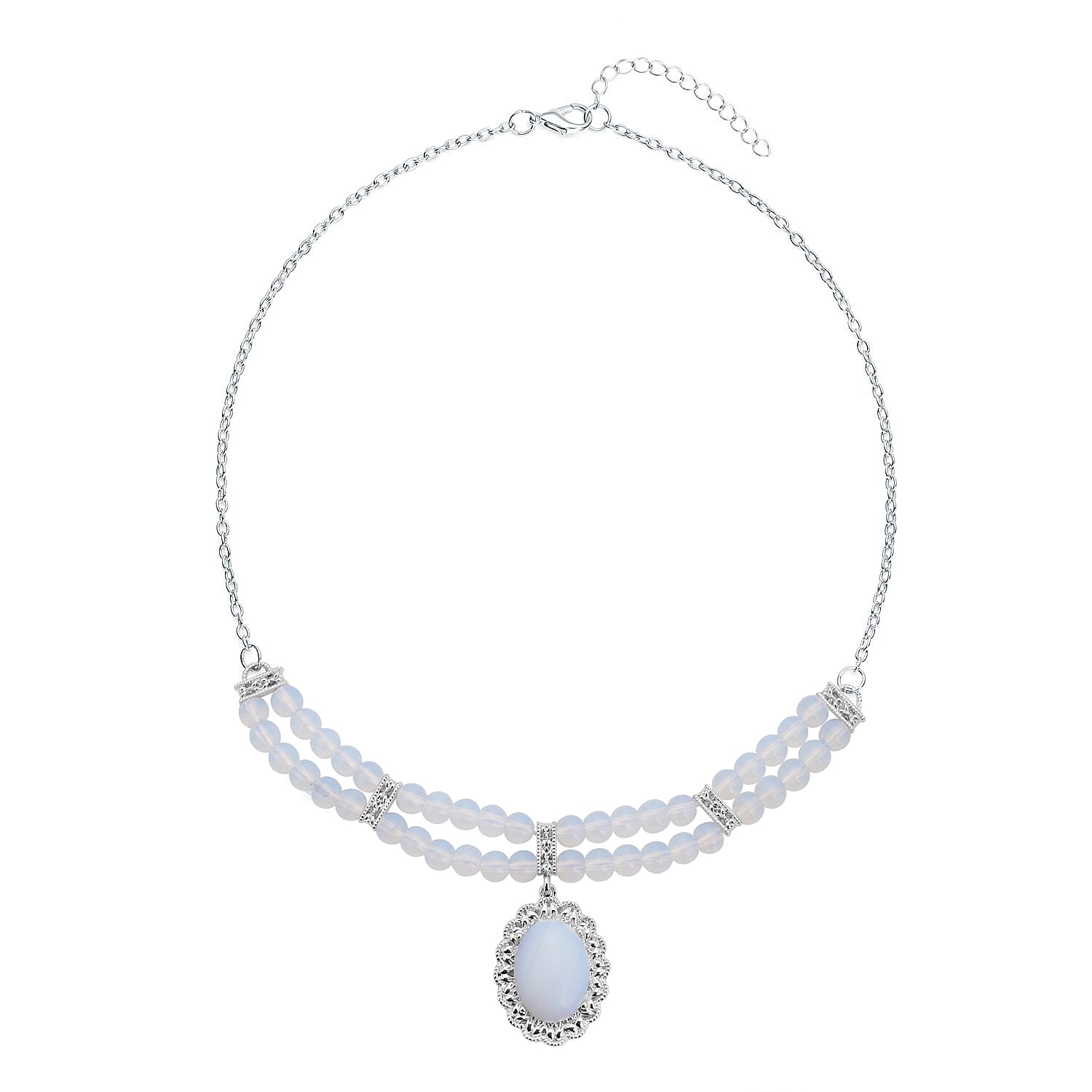 shop lc Opalite Beaded Necklace in Silvertone 18-20 Inches 95.00 ctw