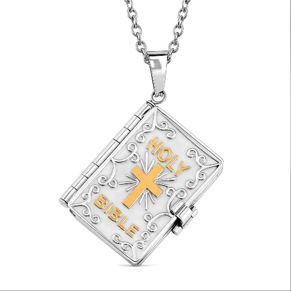 shop lc Openable Holy Cross Bible Pendant in ION Plated YG and Hypoallergenic Stainless Steel with Adjustable 24 Inch Necklace
