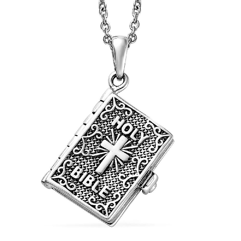 shop lc Openable Holy Cross Bible Pendant in Sterling Silver with Stainless Steel Necklace 20 Inches