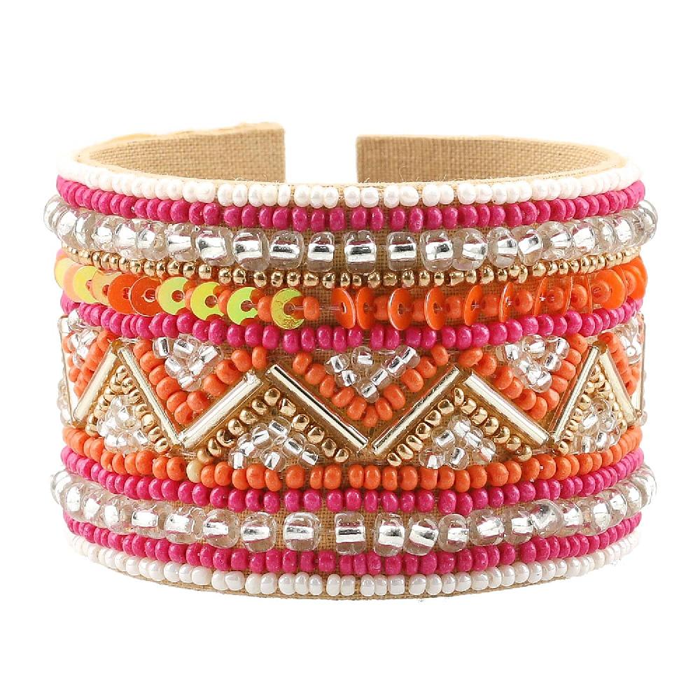 shop lc Orange Glass Seed Beaded Chevron Cuff Bracelet in Goldtone