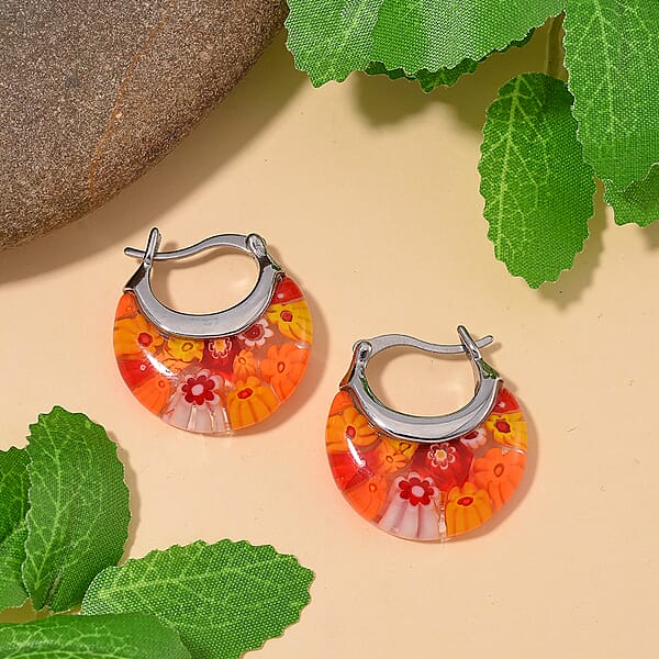 Shop Lc Orange Murano Style Basket Earrings In Stainless Steel With Lifetime Guarantee