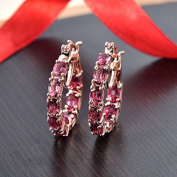 Shop Lc Ouro Fino Rubellite 7.68 Ctw Inside-out Hoop Earring In 18K Vermeil Rose Gold Over Sterling Silver