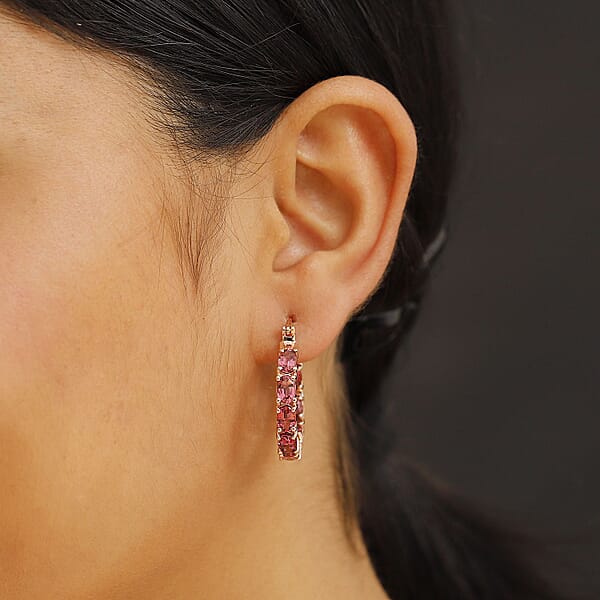 Shop Lc Ouro Fino Rubellite 7.68 Ctw Inside-out Hoop Earring In 18K Vermeil Rose Gold Over Sterling Silver